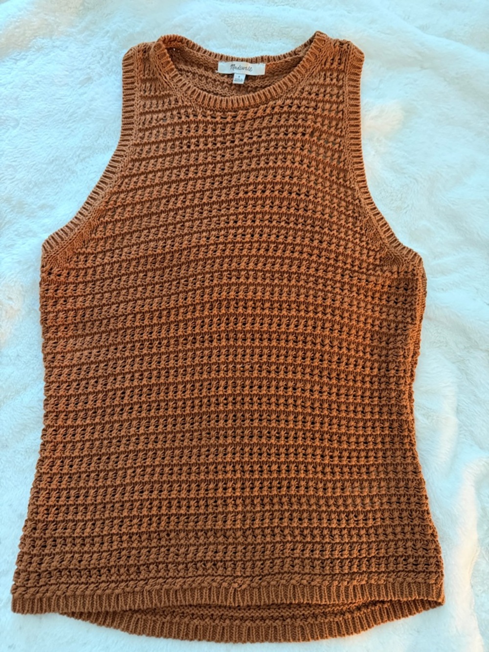 Madewell Crochet Knit Sleeveless Top in Rust